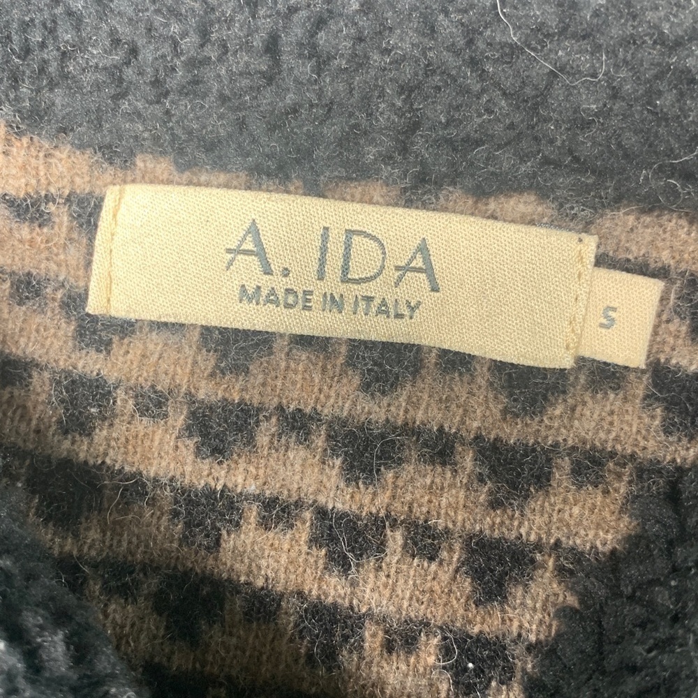 A Ida Made in Italy tan & black houndstooth cardigan w/faux fur collar SZ Small - Picture 3 of 8